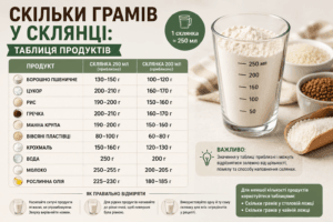 Скільки грамів у склянці: таблиця продуктів