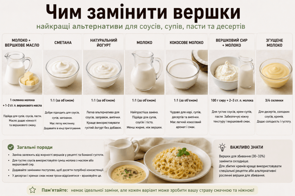 Чим замінити вершки: для соусу, крему та випічки